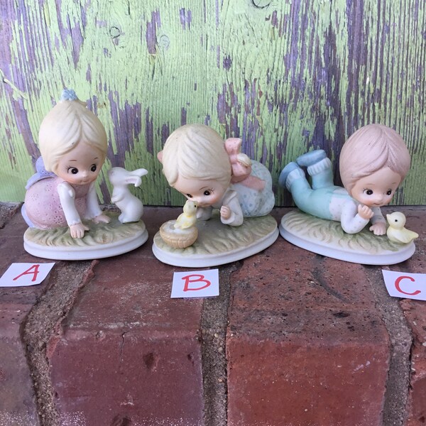 Choose one | Lefton porcelain spring/Easter figurines 03221 | girls & boys with bunnies chicks ducks eggs |  big eyed blonde and brunettes