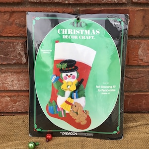 Paragon felt  stocking kit | 18” diagonal finished size | felt sequin beads |  new old stock  |  Kit No. 8043 Snow Pals | 1986 | snowman