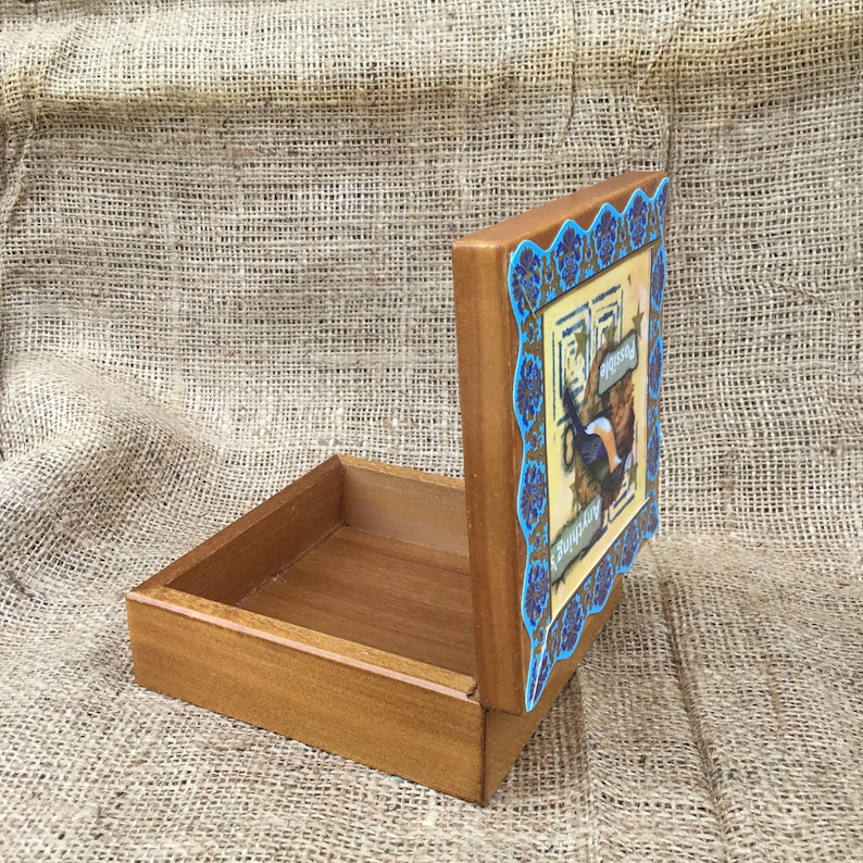 Keepsake box Bluebird teabag art Anything\u2019s Possible trinket box jewelry box original art