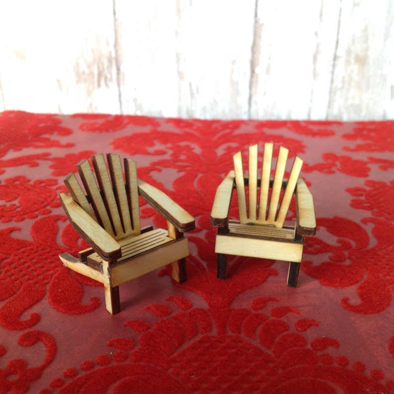 Two Tiny Miniature Unpainted Wood Adirondack Chairs Natural Etsy