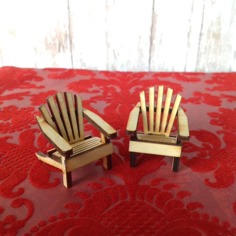 Two Tiny Miniature Unpainted Wood Adirondack Chairs Natural Etsy
