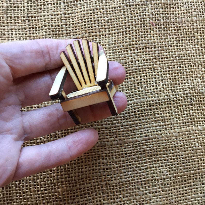 Two tiny miniature unpainted wood Adirondack chairs | natural wood | miniature to paint or stain | 1 1/2" high X 1 1/4" wide X 1 1/2" deep image 9