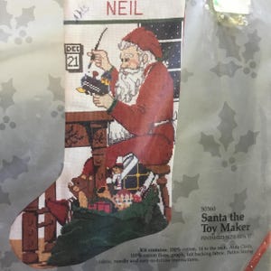 Santa the Toymaker counted cross stitch Stocking Kit | Something Special | 1988 | 14 Aida  | floss, needle, felt, instructions | NOS | 50360