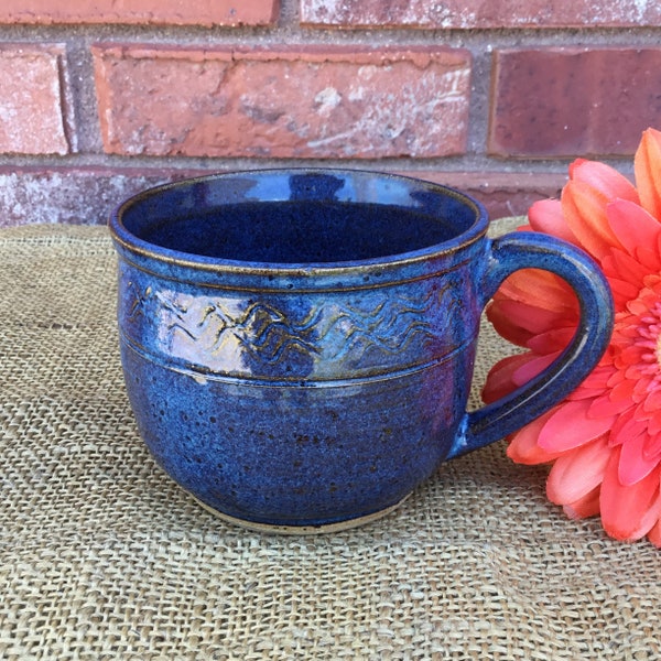 Beautiful denim blue handcrafted ceramic mug | 10 ounces | hand thrown pottery