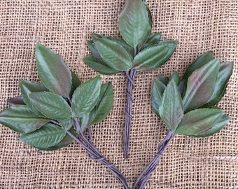 16 vintage green  leaf stems with 3 leaves per stem | floral arrangement ferments | corsages | millinery  | craft and art projects