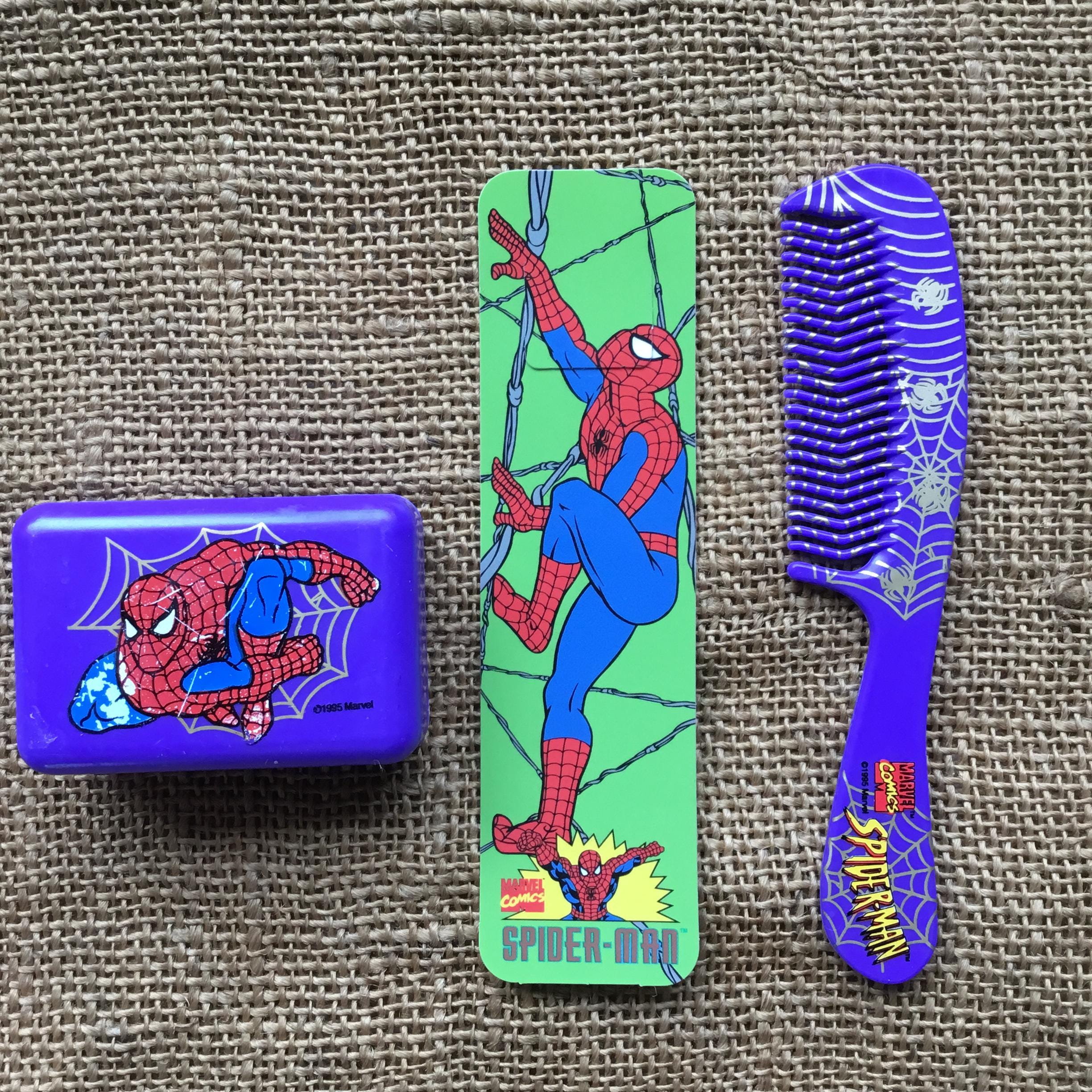 1990’s Spiderman comb, soap dish, bookmark | super hero’s | retro | Marvel comic characters | Preowned | kids travel/groom set