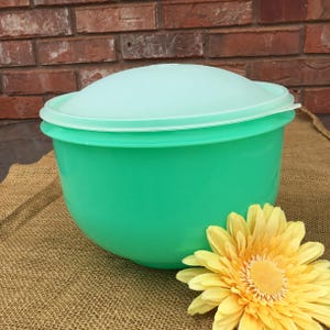 Vintage Tupperware lettuce crisper keeper w/ domed lid & salad spike | excellent condition | MCM a food storage | Jadeite 1960’s70’s