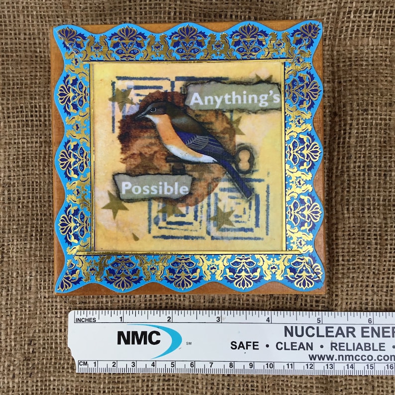 Keepsake box Bluebird teabag art Anything\u2019s Possible trinket box jewelry box original art