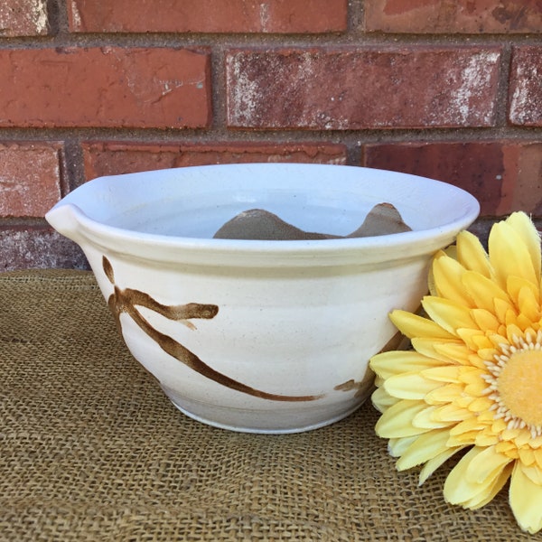 Small neutral color  handcrafted small ceramic bowl with pouring spout  | hand thrown pottery | boho style | farmhouse country kitchen