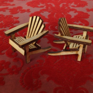 Two tiny miniature unpainted wood Adirondack chairs | natural wood | miniature to paint or stain | 1 1/2" high X 1 1/4" wide X 1 1/2" deep image 3