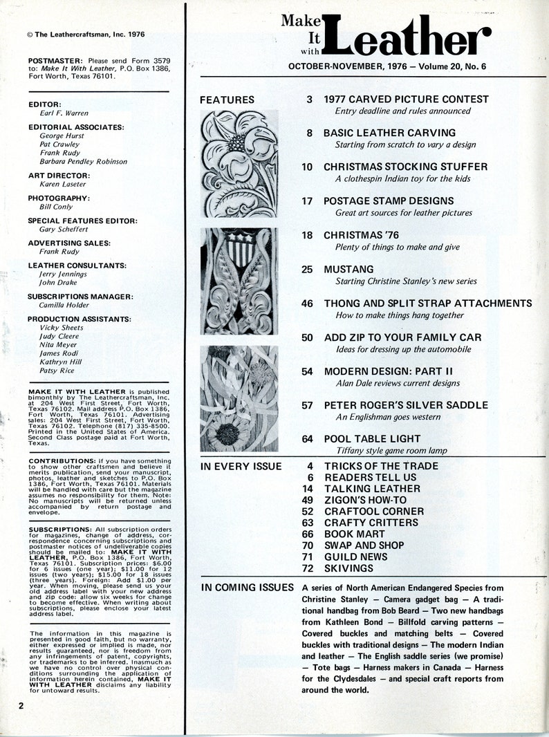 Leather Craft October-November 1976 Leather Craft Magazine Vintage Make It With Leather Magazine