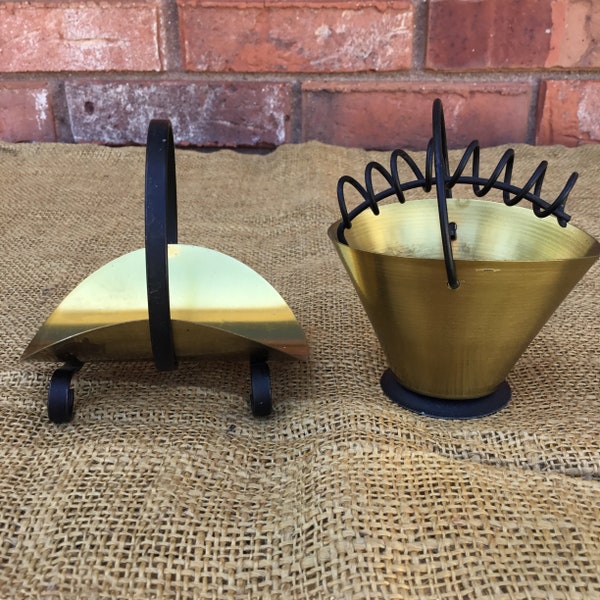 Small  metal firewood holder/ carrier & coal bucket | dollhouse fireplace  | country dollhouse | brass log carrier and bucket