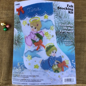 Current Angel felt stocking kit | 16”  finished  size | kit no. 5068 | felt and embroidery sequins | new old  stock |
