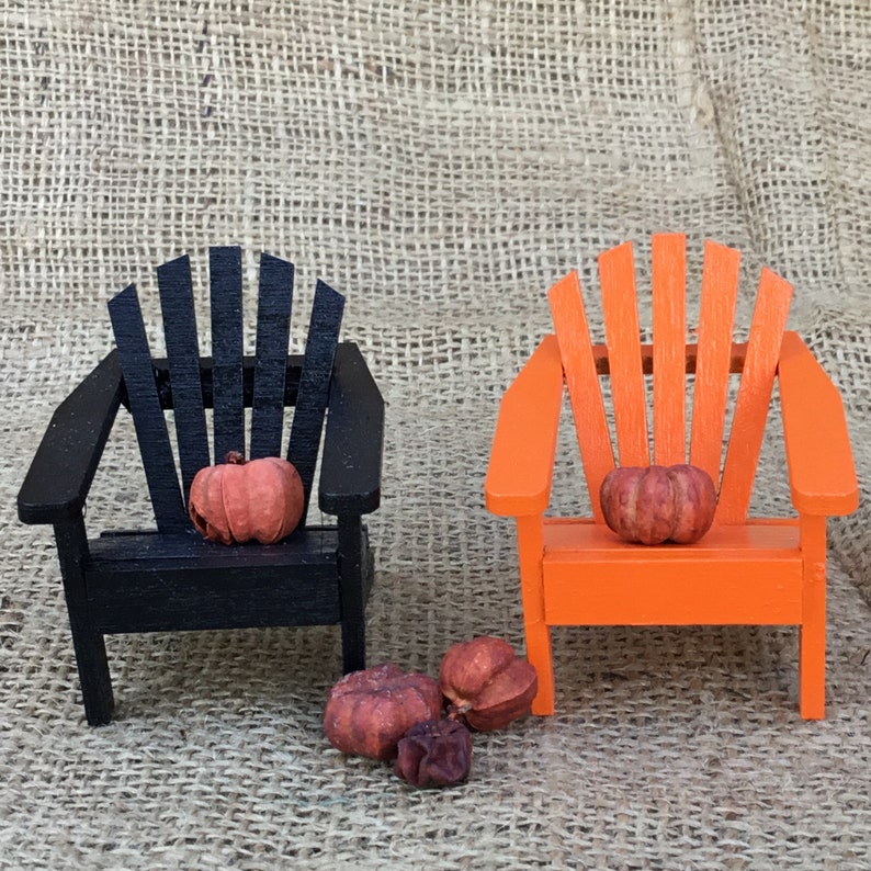 2 Medium Miniature Wood Adirondack Chairs 1 Black 1 Orange Etsy