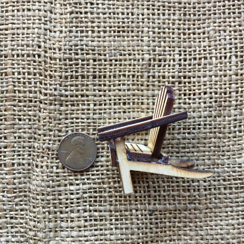Two tiny miniature unpainted wood Adirondack chairs | natural wood | miniature to paint or stain | 1 1/2" high X 1 1/4" wide X 1 1/2" deep image 8