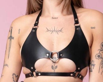 Läder-bh med utskurna kanter