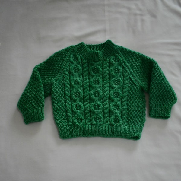 Baby Jumper Hand Knitted in Ireland with Aran Cables