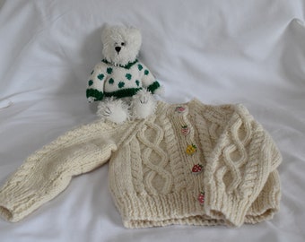 Baby Toddler Aran Cardigan Hand Knitted in Ireland with Cream Wool/Alpaca Yarn