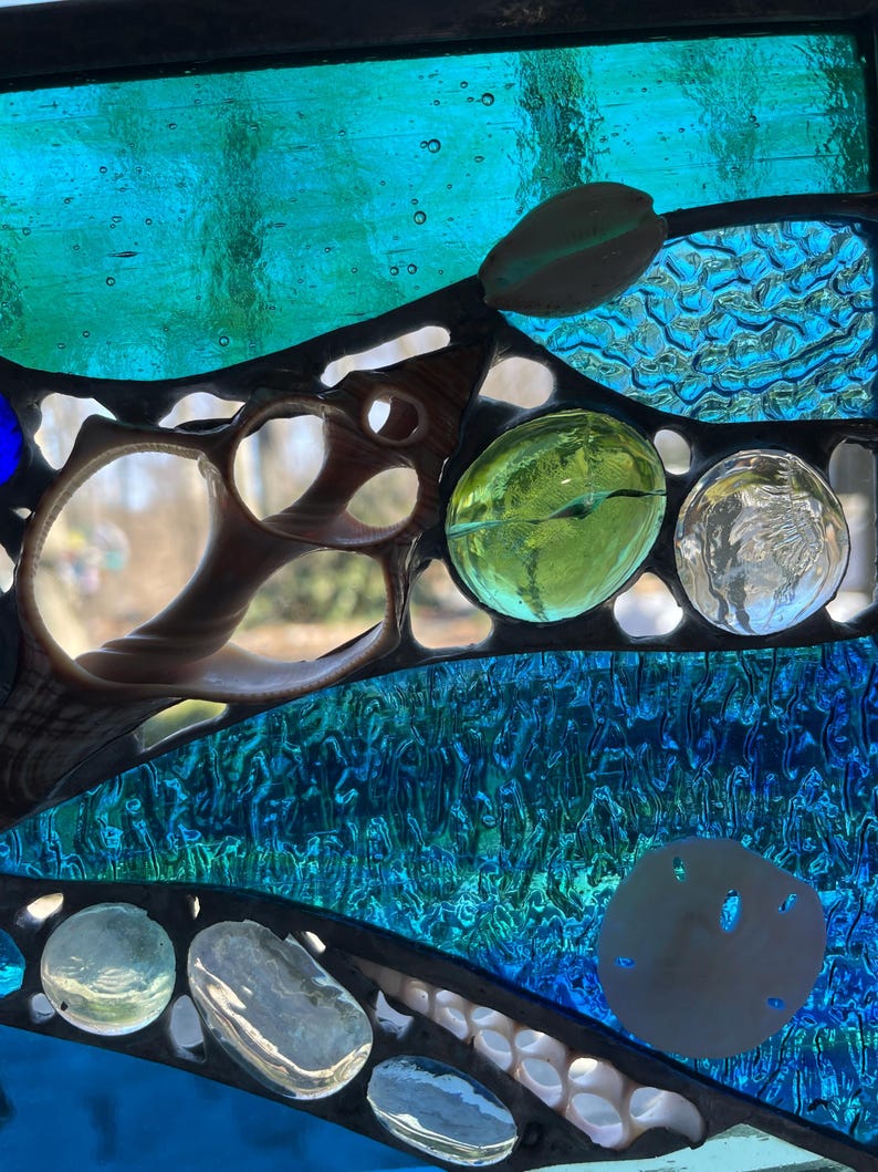 Ocean Stained Glass Window Hanging Panel Cut Shells and Starfish - Etsy
