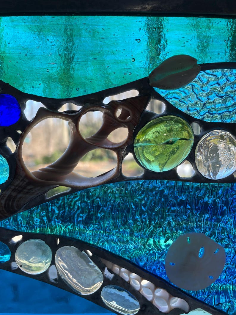 Ocean Stained Glass Window Hanging Panel Cut Shells and Starfish - Etsy