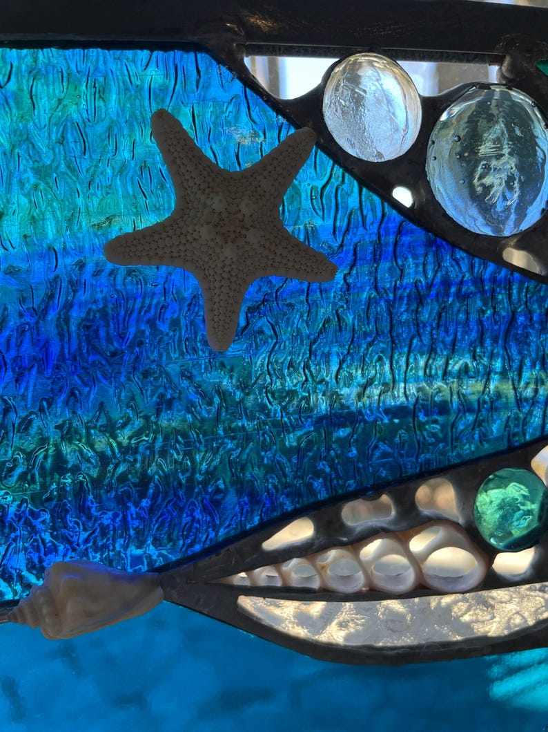 Ocean Stained Glass Window Hanging Panel Cut Shells and Starfish - Etsy