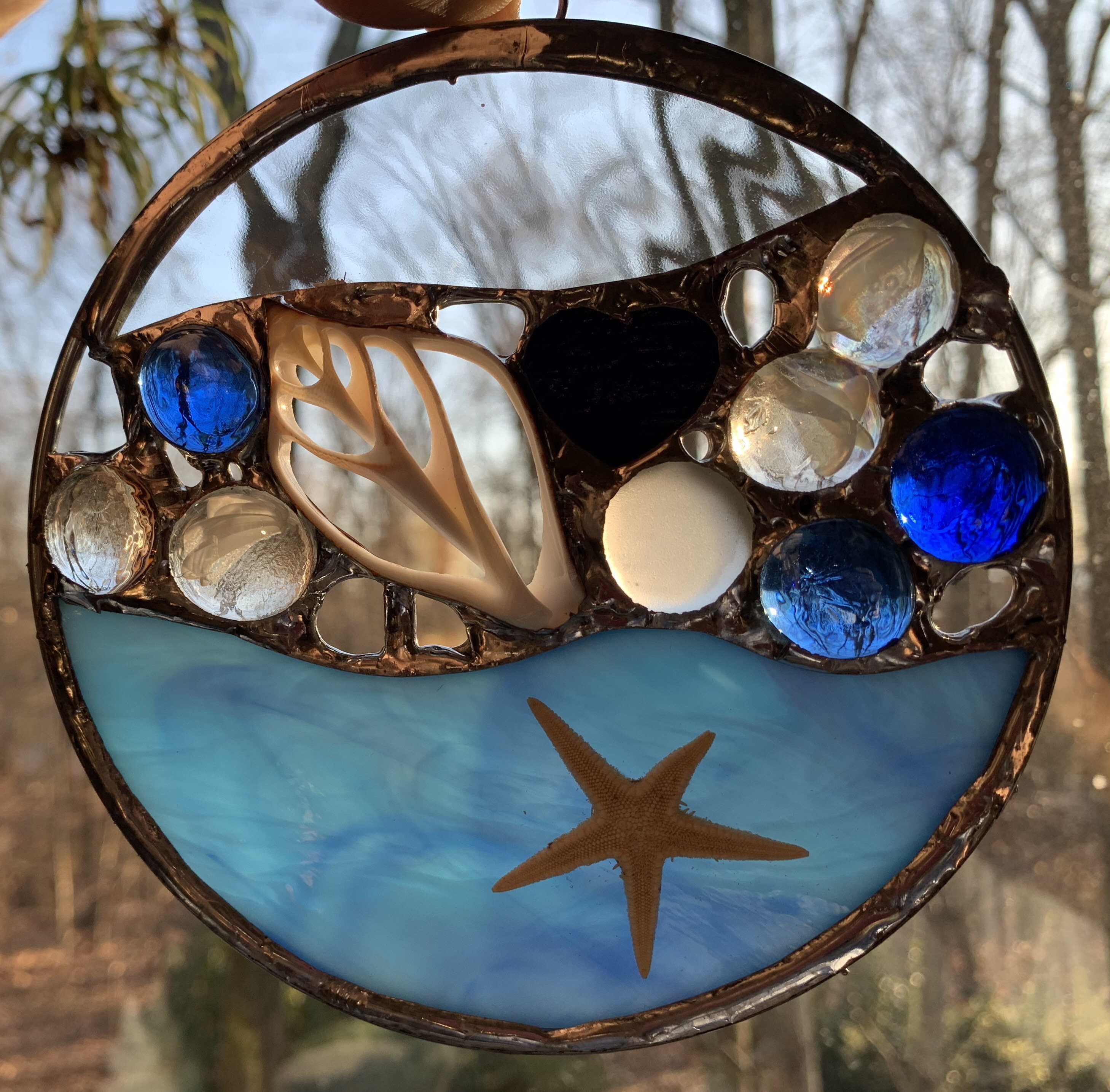 Stained Glass Ocean Sun Catchers With Shells and Starfish Etsy