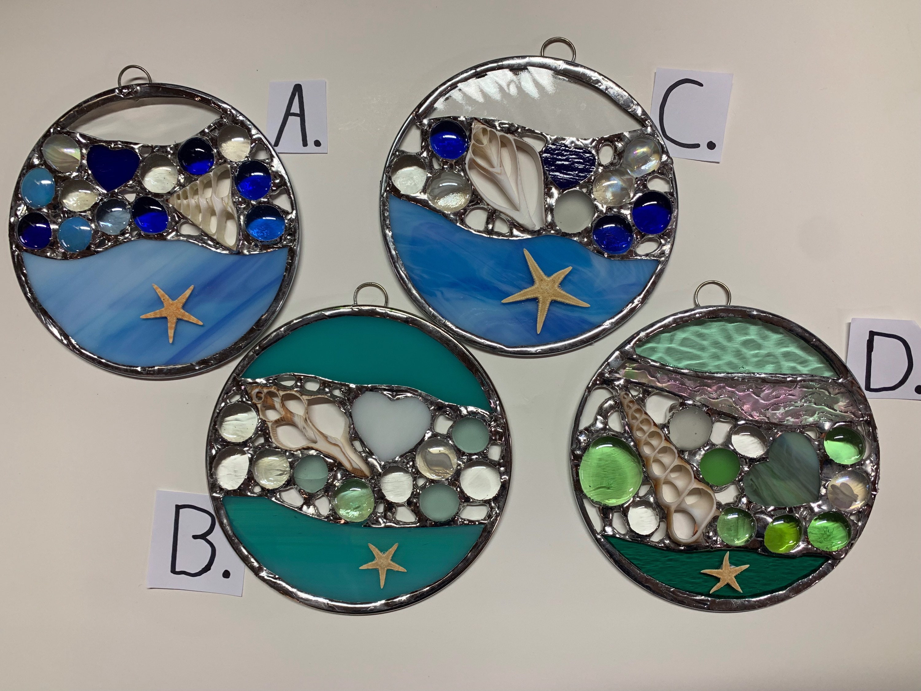 Stained Glass Ocean Sun Catchers With Shells and Starfish Etsy