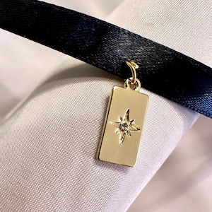 Gargantilla de estrella dorada, collar de estrella del norte dorado, gargantilla celestial, gargantilla celestial dorada, gargantilla de lazo negro, gargantilla negra
