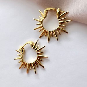 Spike Earrings, Sunburst Earrings, Spike Hoop Earrings, Sun Earrings, Small Gold Hoops, Edgy Earrings, Gold Spike Earrings, Punk Earrings