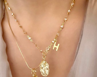 Birth Flower Necklace With Birthstone, Custom Initial Necklace, Gold Letter Necklace, Birth Flower Necklace Gold, Custom Birth Necklace Gold