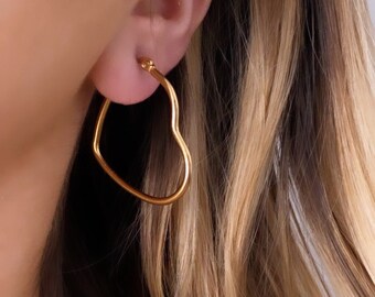 Small Heart Hoop Earrings, Gold Heart Hoops, Heart Shaped Earrings, Tarnish Free Hoops, Everyday Hoop Earrings, Waterproof Earrings Hoops