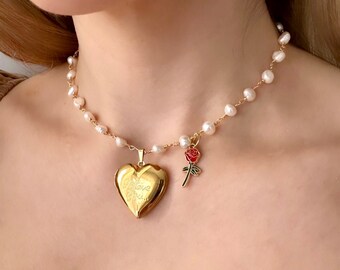 パールロケットネックレス、I Love Youネックレス、ハートロケット 