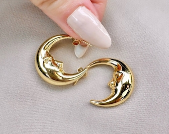 Moon Hoop Earrings - Moon Hoops - 14K Gold Hoops - Celestial Wedding