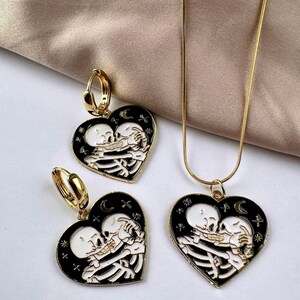 Skeleton Heart Earrings, Goth Valentine Earrings, Skeleton Heart Necklace, Goth Couple Jewellery, Skeleton Love Valentine, Goth Lover Gift