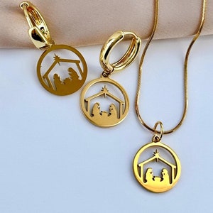 Nativity Earrings, Nativity Necklace, Nativity Jewelry, Christmas Jewelry Set, Religious Jewelry For Catholic Women, Nativity Pendant