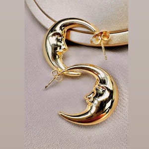 Planet Earrings, Moon Hoop Earrings, Small Gold Hoops, Moon Star Earrings, Sun Earrings, Y2K Earrings, Gold Plated Hoops, Moon Hoops