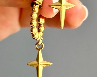 North Star Gold Earring, Celestial Hoop Earrings, North Star Hoop Earrings, North Star Dangle Earring, Non Tarnish Hoops, Stainless Hoops