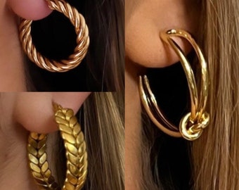 Gold Hoop Ohrring Set, Twist Gold Creolen, 3er-Set Creolen, Anlauffreie Ohrringe, Alltags Creolen, Set aus Gold Creolen