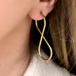 Gold Infinity Hoop Earrings, Infinity Symbol Earrings, Cool Modern Earrings, Waterproof And Tarnish Free Earrings, Twist Hoop Earrings