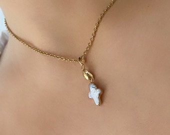 Colgante de concha, Colgante de cruz, Collar de cruz de perlas, Collar de cruz de concha, Colgante de cruz de oro, Colgante de madre perla, Collar de cruz diminuta