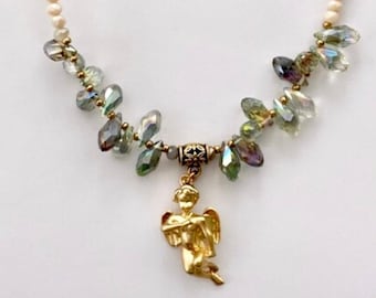 Pendentif ange en or, collier de style baroque, collier chérubin en or, collier ange Art nouveau, collier Cupidon, collier Saint-Valentin