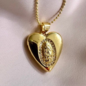 Virgin Mary Locket, Virgin Mary Heart Necklace, Gold Heart Locket Necklace, Sacred Heart Of Jesus Necklace, Valentine's Day Jewelry Gift
