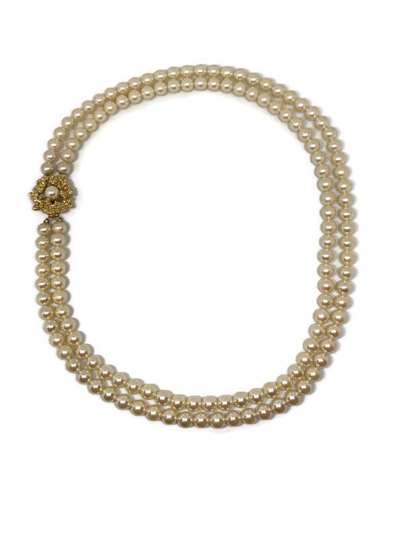 Two Strand Cream Pearl Necklace, Double Strand Pea