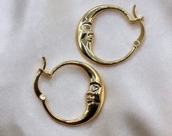 Moon Hoop Earrings - Moon Hoops - 14K Gold Hoops - Celestial Wedding