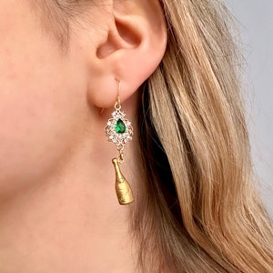 Prosecco Earrings, Gold Champagne Bottle Earrings, Champagne Earrings Delicate, Bottle Dangly Earrings, Party Earrings For Women