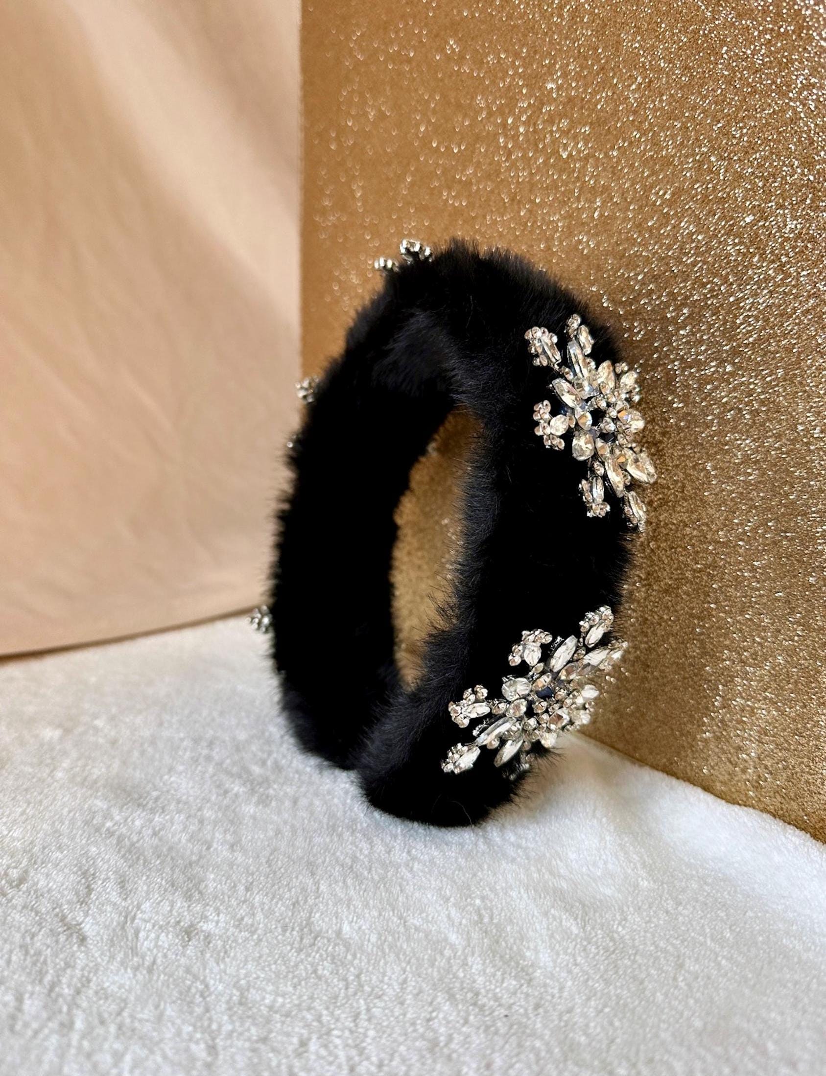 Faux Fur Headband Black, Fuzzy Headband, Snowflake Headband  display picture 1