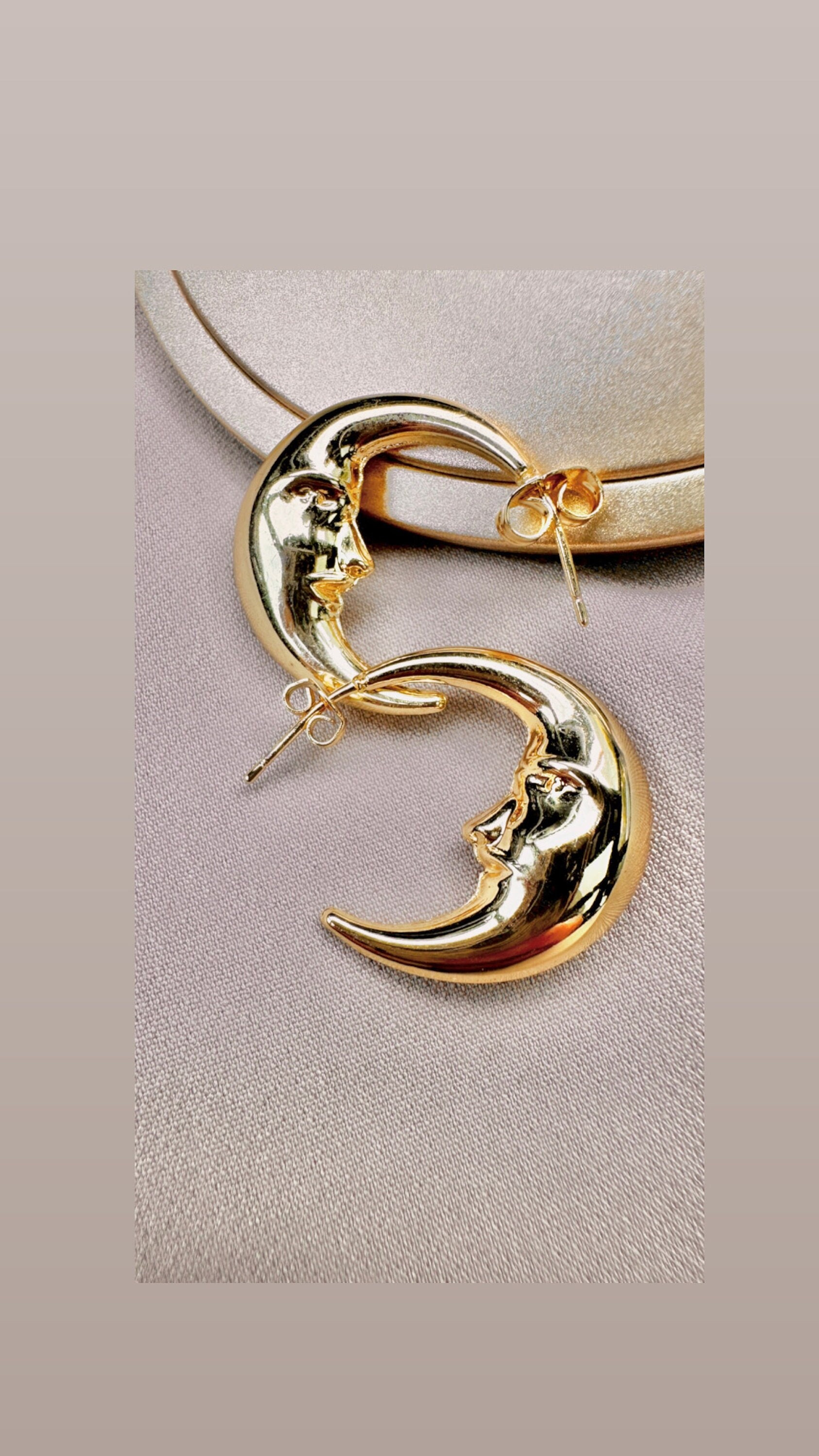Planet Earrings, Moon Hoop Earrings, Small Gold Hoops, Moon Star