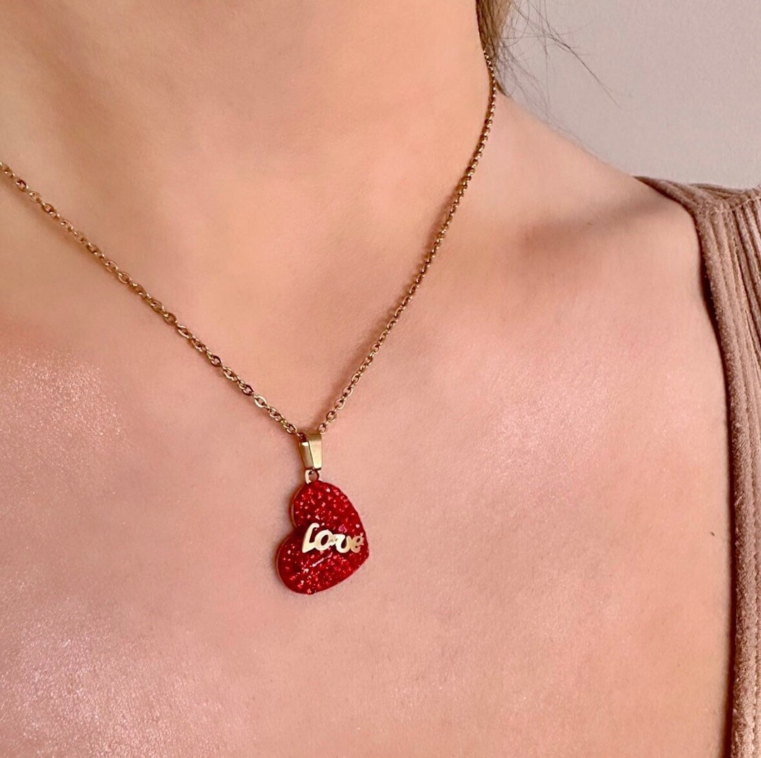 5 Charm Red Heart LUXE Gold Necklace main image 1