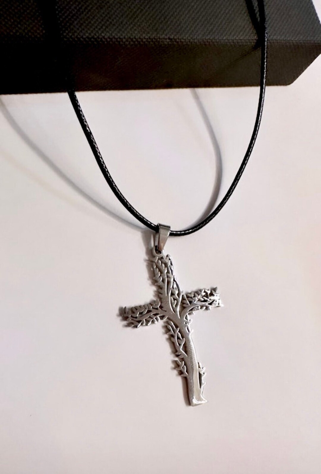 Leather Cross Necklace Men's Cross Necklace Silver Etsy