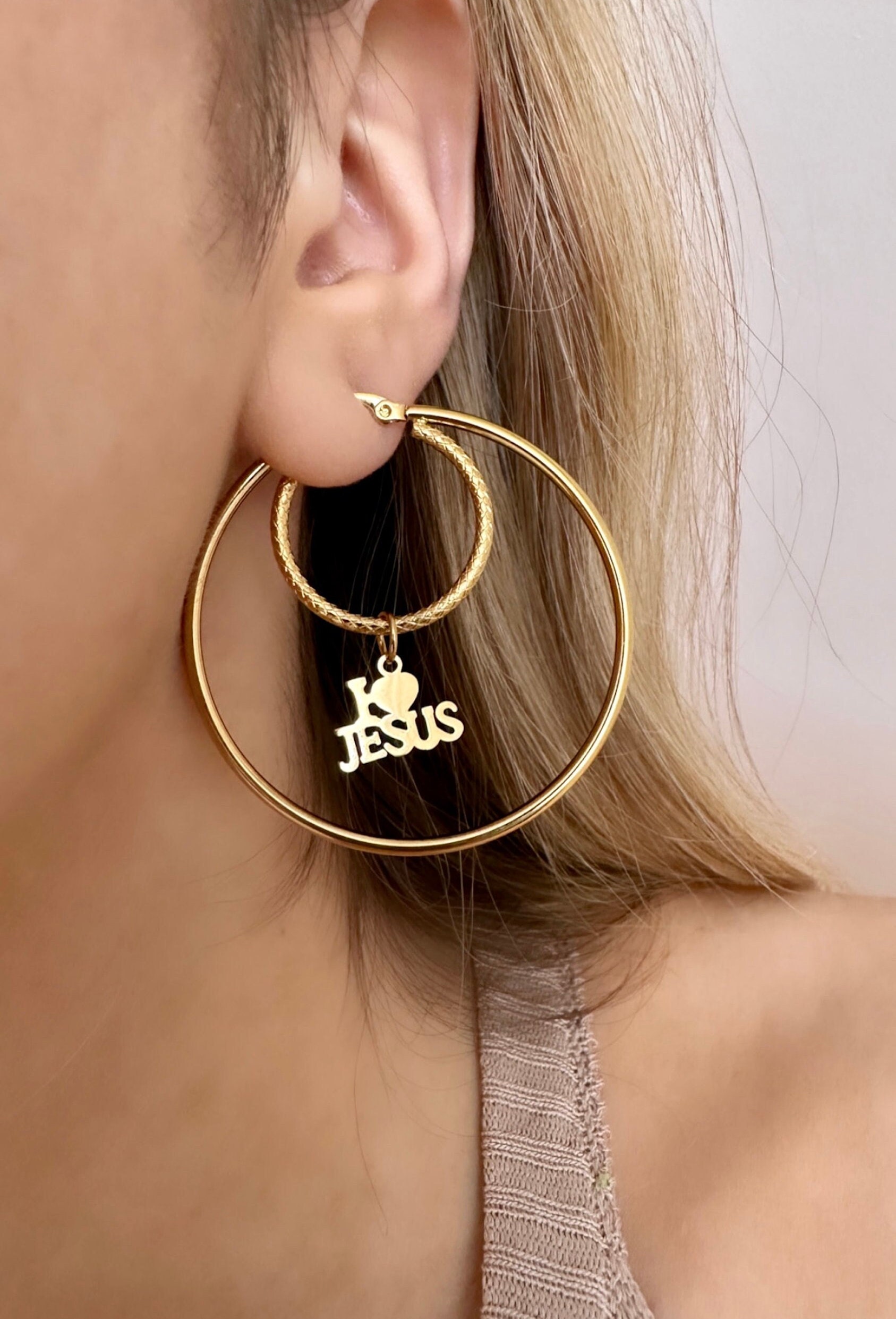Jesus hoop earrings deals